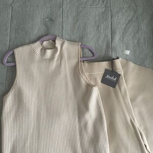 Marled Beige Ribbed Top and Pants Set